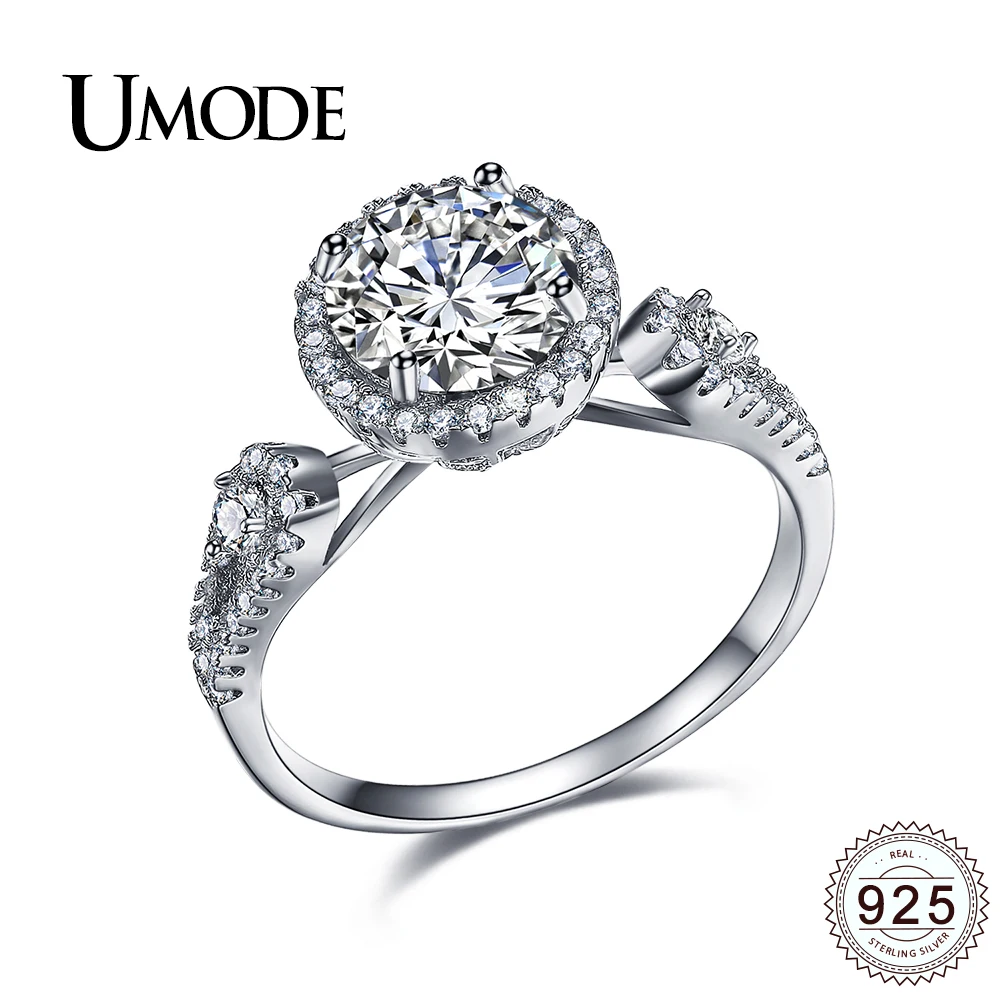 

UMODE Luxury Big Round CZ Stones Wedding Engagement Rings for Women 925 Sterling Silver Jewelry Rings Bijoux Femme Bague ULR0338