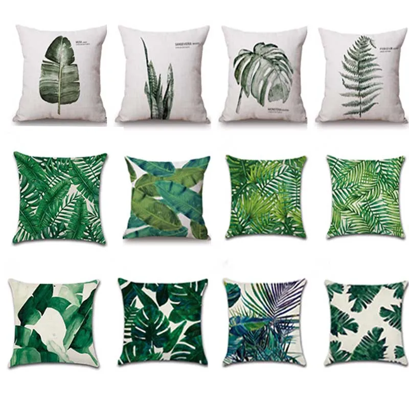 

Green Plant Pillow Cover Cushion Case Tropic Tree Throw Pillow banana palm leaf Flower Pillowcase for Home C