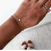 Женский 2 шт./компл. минималистичный Золотой Серебряный цвет маленькая любовь звено цепи браслеты для дружбы Шарм для браслетов в романтическом стиле браслеты ювелирные изделия