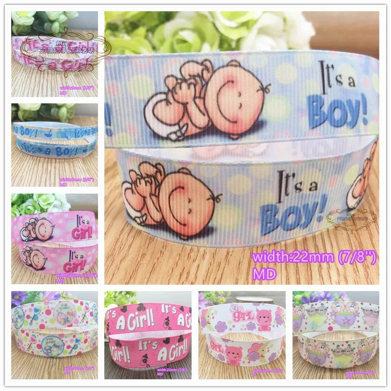 

20 styles to select 10 yards It's a boy girl printed Grosgrain Ribbons Quality Tapes for hairbow gift pack clothing wear Bowknot