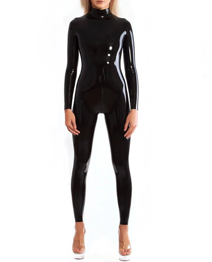

Neck Entry Rubber Bodysuit Catsuit Rubber Zentai Suit With Crotch Zip