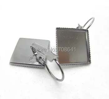 

Blank Clip Hook Earrings Bases Settings with Square Bezel Cabochon French Ear Wires Findings Settings Gunmetal black tone Plated
