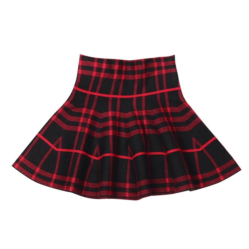 FEESHOW/эластичная трикотажная расклешенная мини-юбка с высокой талией для девочек; повседневная одежда; размеры для детей 2-12 лет - Цвет: BlackRed