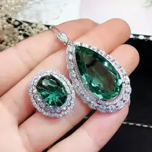 MeiBaPJ Топ Сияющий натуральный бразильский Зеленый Кристалл ювелирный набор Настоящее 925 пробы Серебряное кольцо ожерелье изящное кольцо Свадебные украшения