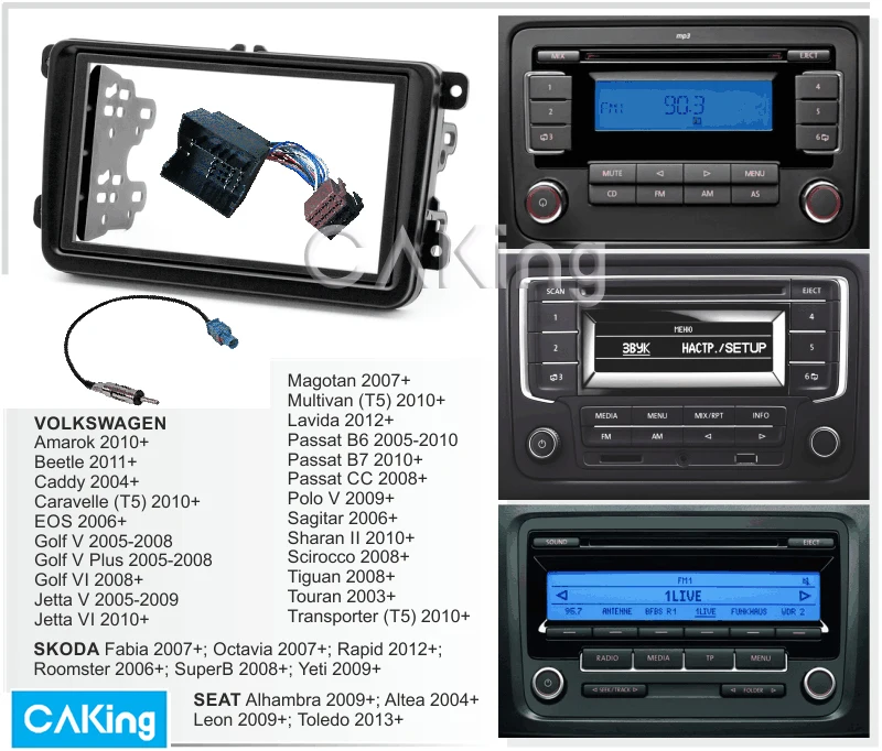 Double Din Car Fascia Radio Panel Harness for VW Polo Sagitar Sharan Scirocco Tiguan Touran Transporter Dash Fitting Kit Facia