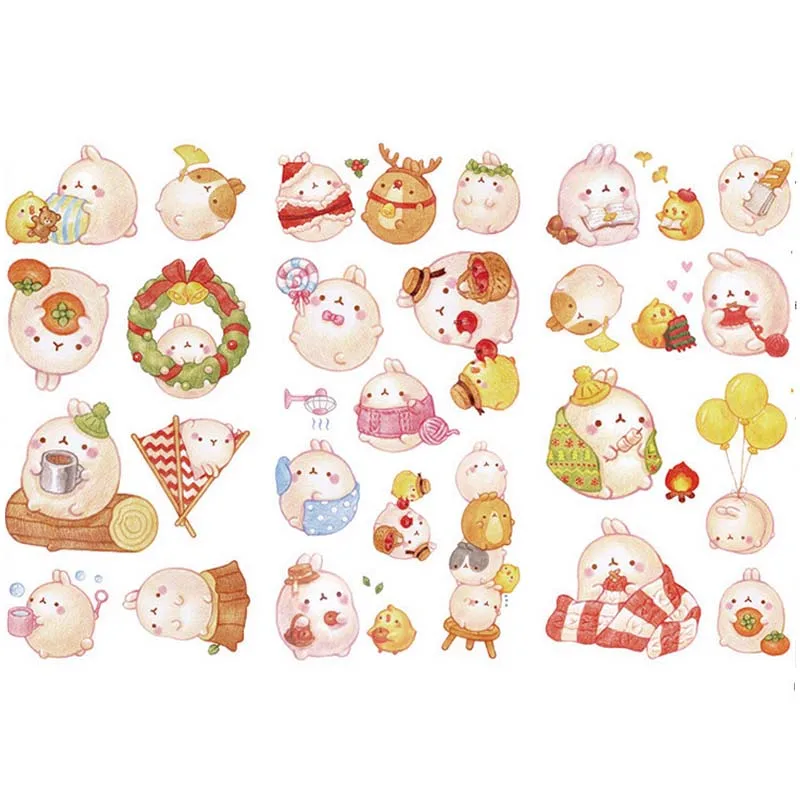 

3 pcs/lot Cartoon Molang Rabbit Washi Sticker Decoration DIY Diary Scrapbooking Label Stickers Stationery gift school supplies