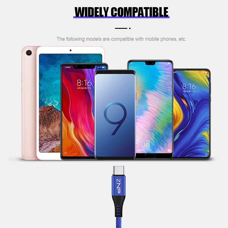 ZNP 3A USB Type C Cable For Xiaomi Redmi Note 7 USB-C Mobile Phone Fast Charging Type-C Cable for Samsung Galaxy S9 S8 Plus S10