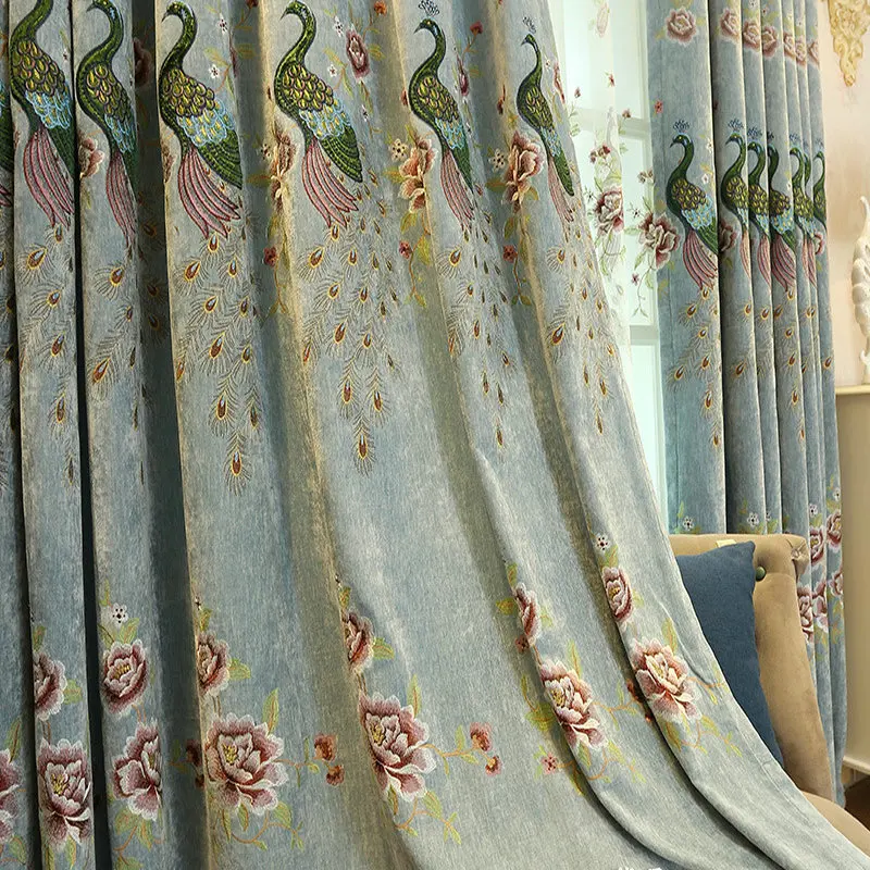 Роскошные затемненные шторы для окон, ткань с вышивкой павлина, элегантная прозрачная ткань для гостиной, спальни, украшения дома