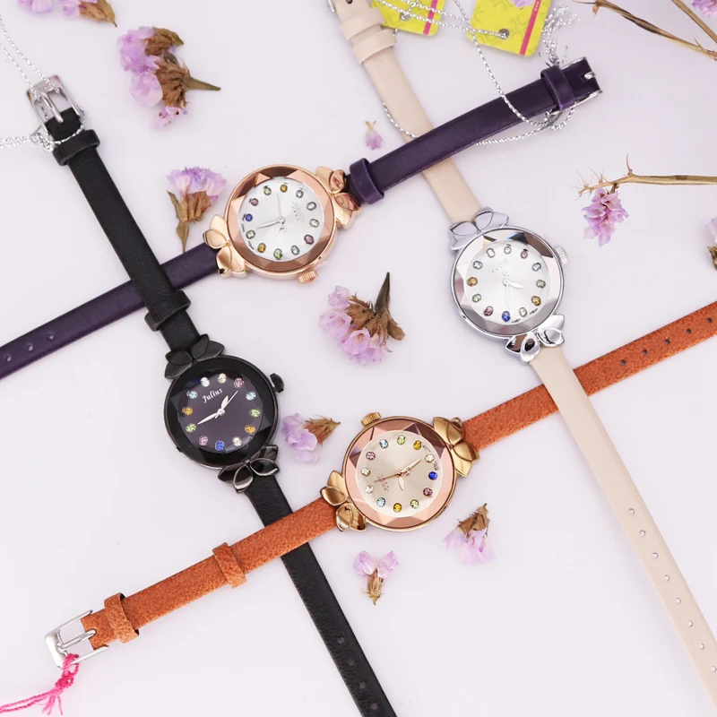 Lady Wrist Watch Quartz Woman Hours Best Fashion Dress Korea Bracelet Brand Leather Multicolored Crystal Knot Julius Box 627