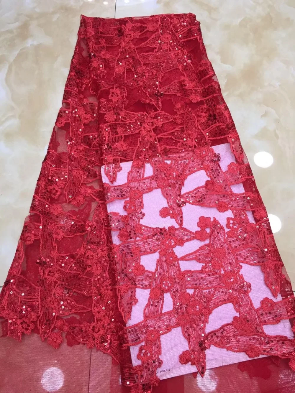 

French lace fabric 5yds/pce dhl red sequins fabrics women bright gorgeous luxury aseobi party event dress 2019 new high quality