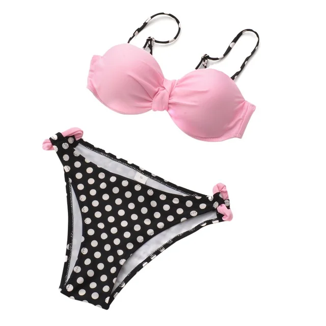 2018 Sexy Pink Dot Bikini Set Women Padding Beachwear Female Bathing