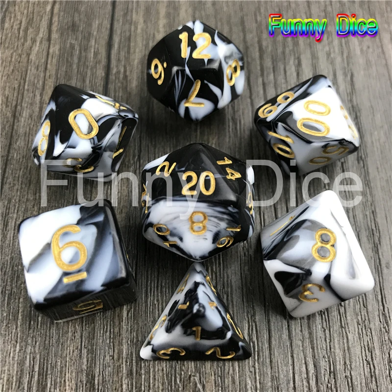 7 шт./компл. TRPG кости для Подземелья и Драконы D4-D20 многосторонний игры в кости смешанный белый и черный Цвет для Настольная Игра настольная игра