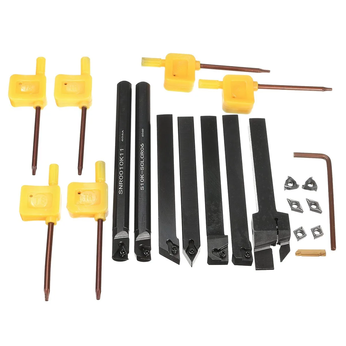

7pcs 10mm Shank Lathe Turning Tool Holder Boring Bar With 7pcs Carbide Inserts +7pcs Wrenches For Lathe Turning Tool