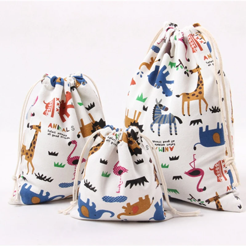 

Pure Cotton Canvas Candy Gift Bags Cartoon Animal Printed Gift Bags Kids Birthday Party Favor Candy Drawstring Pouch Box