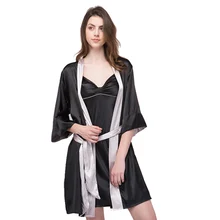 Новое поступление года Для женщин Ночная рубашка халат Установить сексуальный одноцветное платье на бретелях+ халат пижамы Двойка Женский Ночное Bata Noche