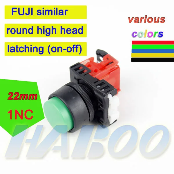 

5pcs/lot FUJI similar push button switch dia.22mm round high head electrical switch latching on-off switch1NC IP40