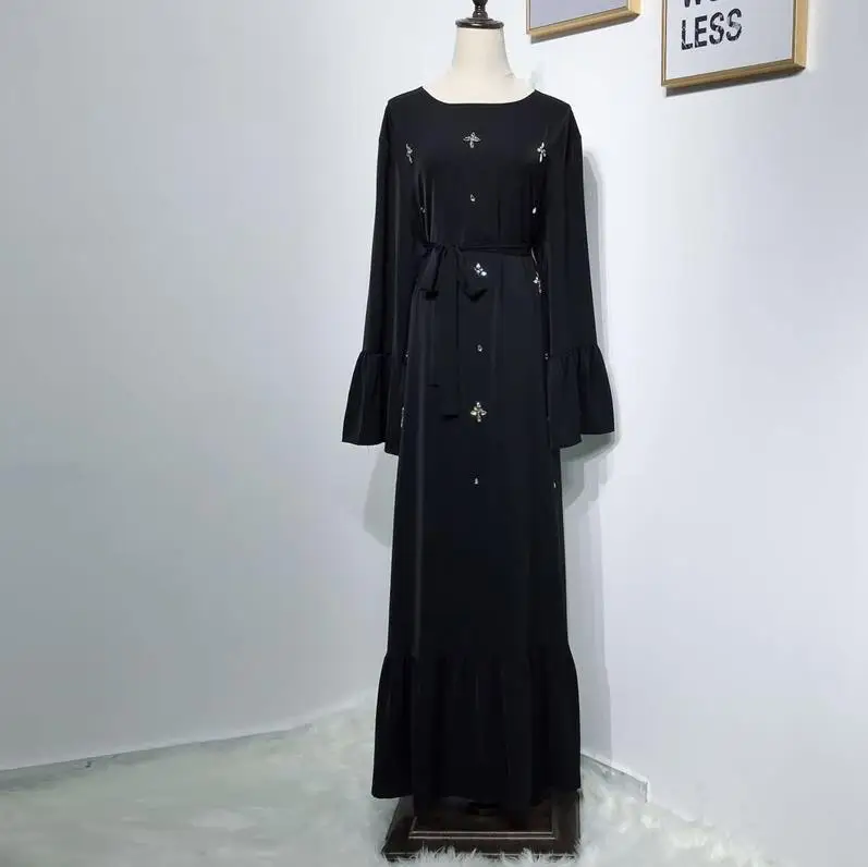 Абая для женщин abaya Дубайский Мусульманский платье хиджаб Caftan Arabe марокканский кафтан Турецкая мусульманская одежда одеяние мусульмане Femme - Цвет: Black dress