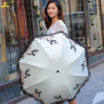 

Butterfly girl lace Parasol three folding umbrella ramatice UV brand Sunny / Rain parasol lace sun umbrella rain women paraguas