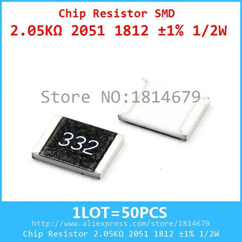 1LOT=50PCS Chip Resistor 2.05Kohm 2051 1812 1% 1/2W 2050ohm 0.5W Package1812 |