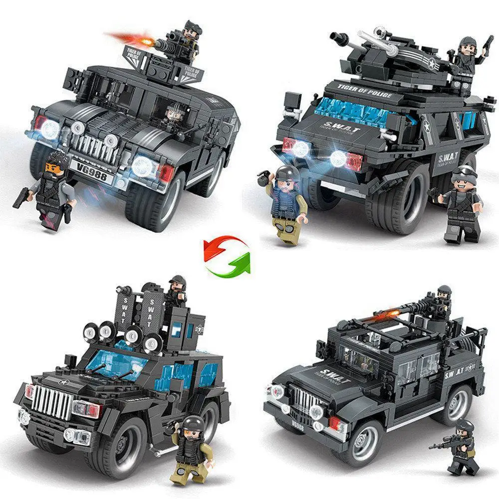 

Military SWAT Police Team WW2 Trucks Building Blocks Compatible legoed army soldier Figures city Enlighten Toys for Children Kid