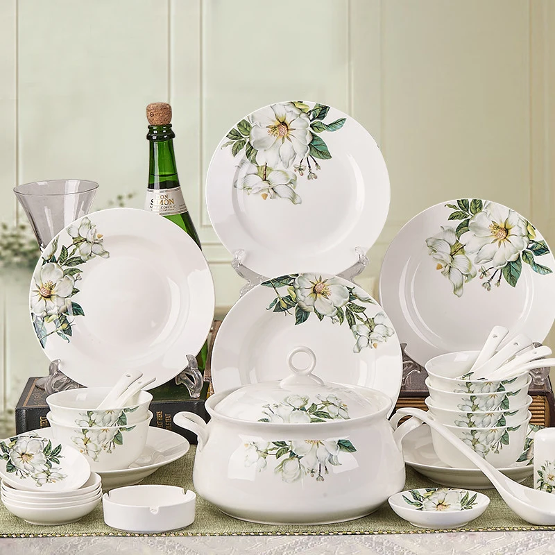 Ceramic Dinnerware Sets Camellia Cutlery Set Chinese Tableware 100in