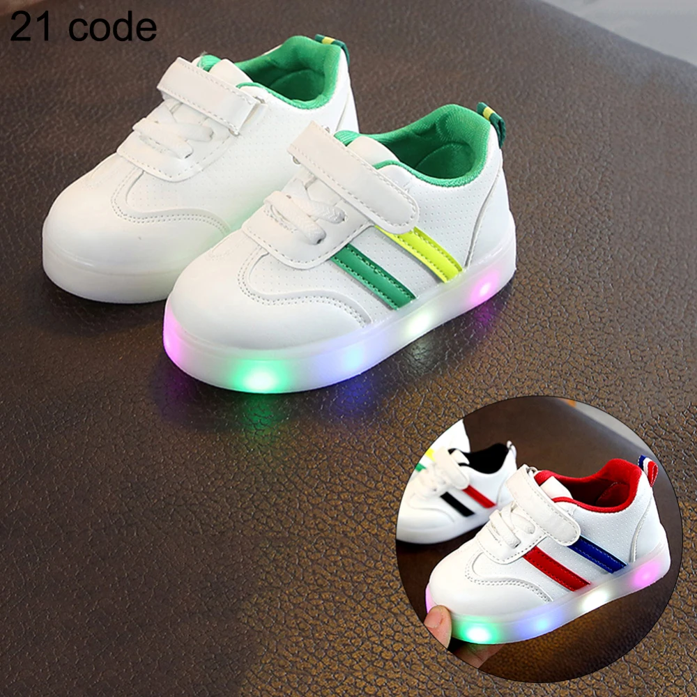 Детские светящиеся кроссовки высокого качества детская обувь с подсветкой спортивные кроссовки в полоску для мальчиков и девочек детские светильники модные кроссовки J74 - Цвет: Green Yellow