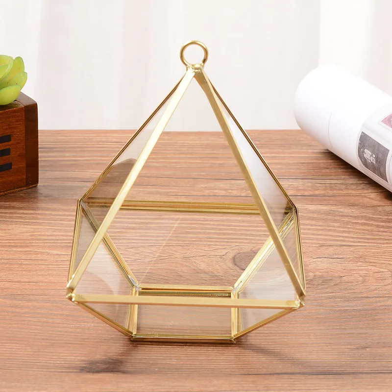 Завод стеклянный геометрической формы коробка Золотая пирамида коробка для ювелирных изделий в форме Свадебные обручальные кольца держатель суккулентная плантатор висячее растение горшки