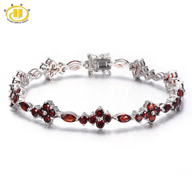 Hutang Brand Gemston Jewelry Natural Garnet Bracelets Bangles For Hutang Brand Gemston Jewelry Natural Garnet Bracelets Bangles For Women Solid 925 Sterling Silver Tennis