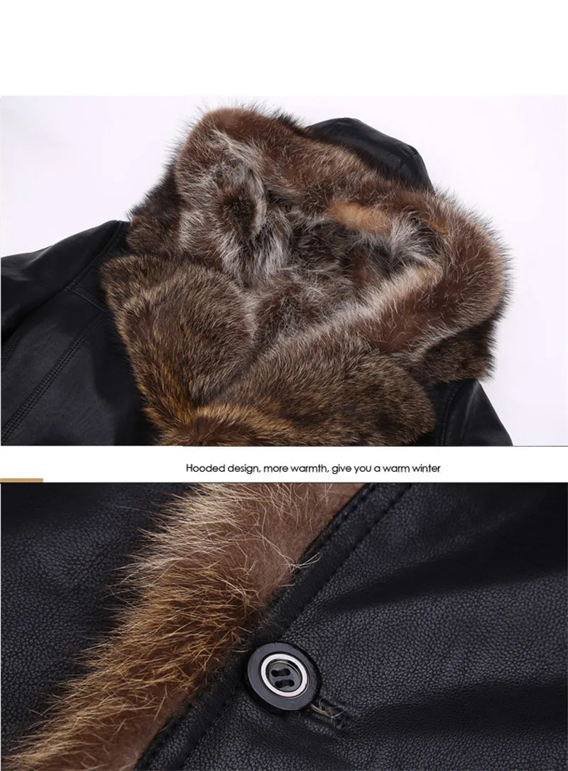Зимнее пальто из меха енота, натуральное Мужское пальто из натурального меха, кожаные куртки с меховым воротником, роскошное теплое пальто, кожаная куртка