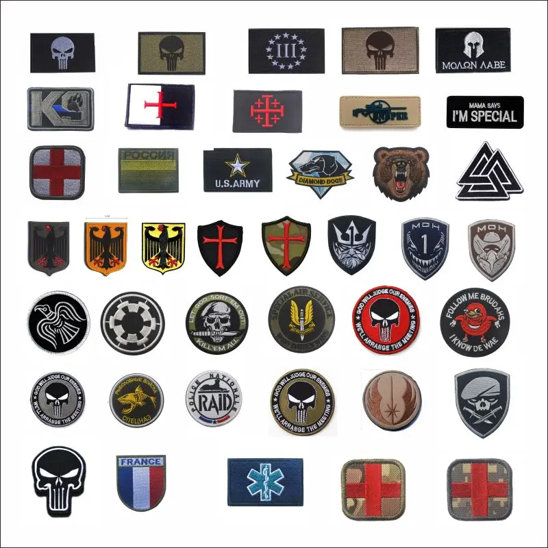 

Wholesale Embroidered Military Patch Stripe Tactical patches for Clothing emt Cross sniper France Britain Spain Germany badges