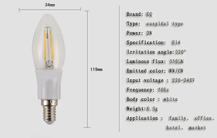 2 шт. CP 2 Вт E14 светодиодный свет с солнечней энергией 85-265 V Светодиодный с вольфрамовой нитью освещение лампы для хрустальная лампа 110 V 120 V 220 V 230 V 240 V