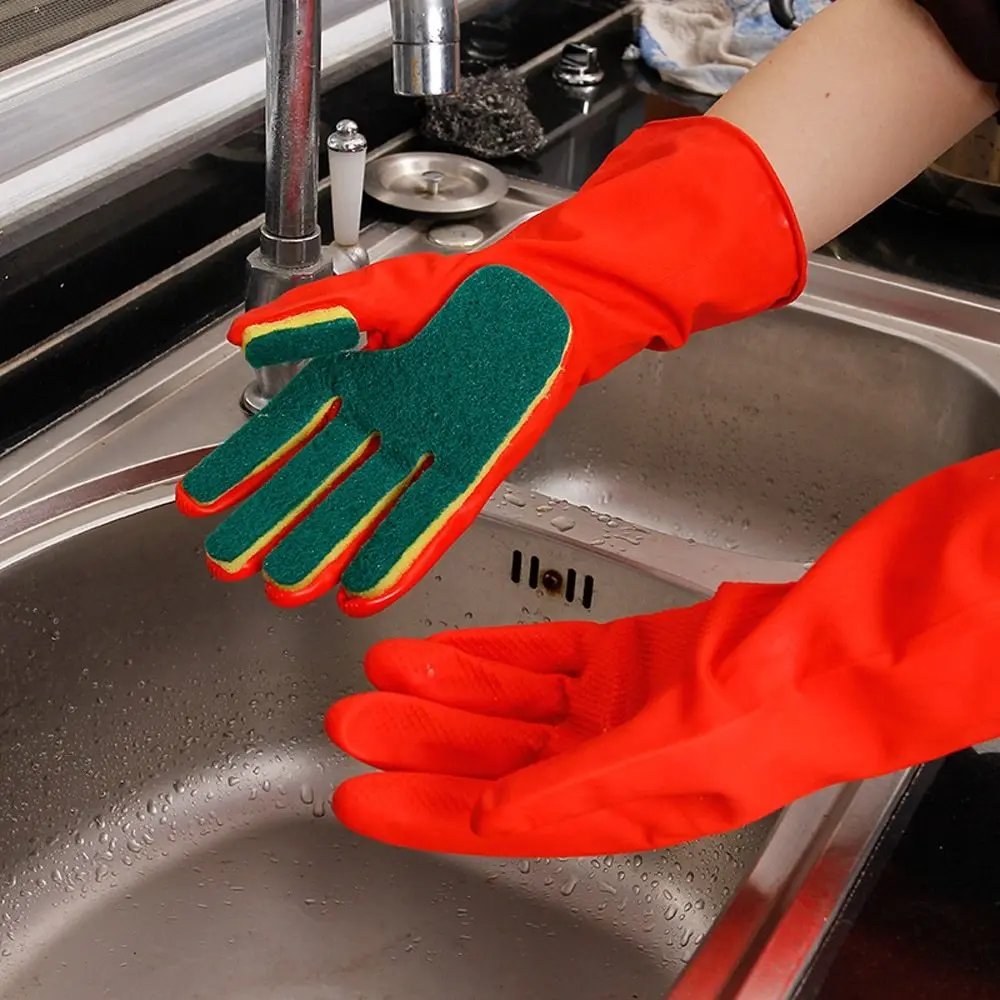 1 пара дома Стиральная Очистка Перчатки Кухня блюдо губка пальцы резиновая хозяйственные перчатки для уборки для мытья посуды Кухня