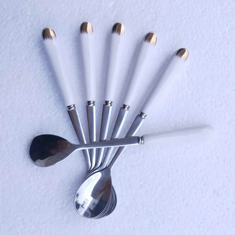 

6 PCS/Lot Ceramic Handle Stainless Spoon Cutlery Set Flower Painting Fork Dinner Tableware Set Tableware Case Kit Kitchen Tools