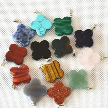 

HOT New arrival hot selling fashion natural stone clover pendants charms for women men jewelry making 24pcs Wholesale lots