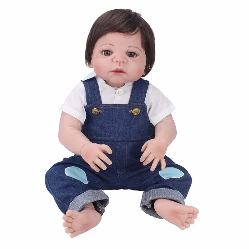 

55cm real baby White shirt with Reborn Baby Doll Silicone vinyl Body Simulate boy Baby Reborn Toddler Doll Toy For Children gift