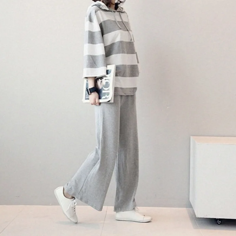

Pregnant women spring and autumn cotton stripes hooded long-sleeved pajamas home service suit maternity clothes