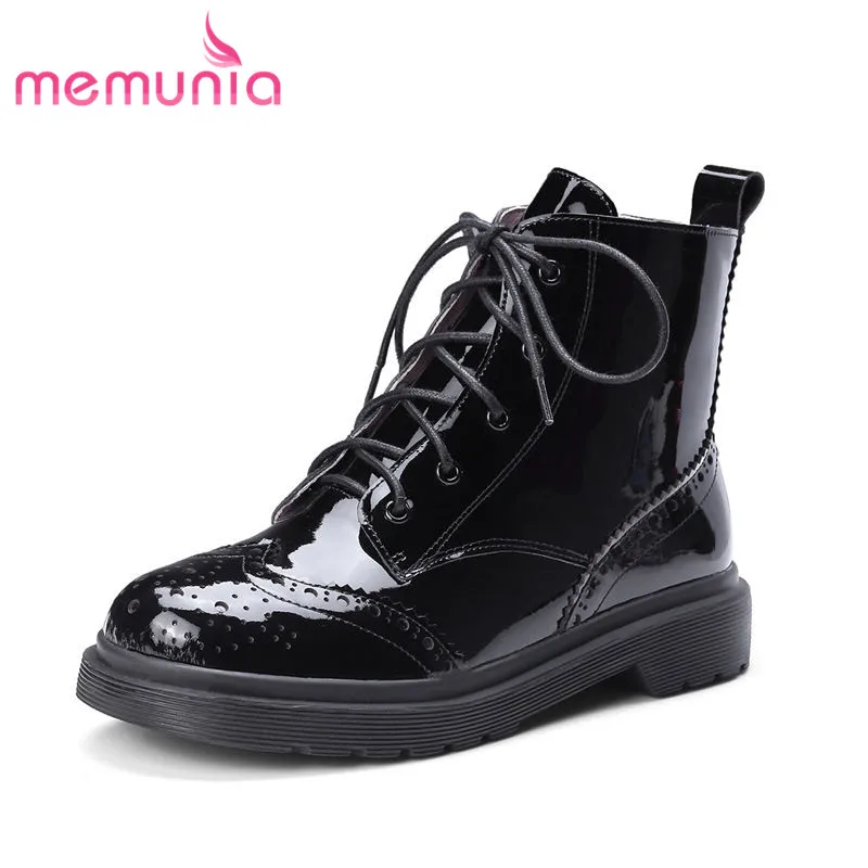 

MEMUNIA 2020 hot sale genuine leather boots women fashion club ankle boots lace up autumn winter boots low heels shoes woman