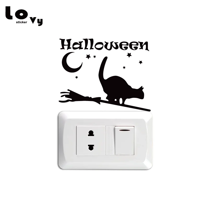 

Halloween Cat Silhouette Vinyl Switch Sticker Creative Halloween Wall Decal Home Decor SW0252