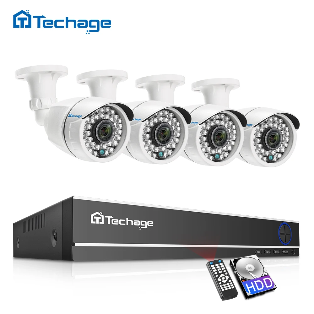  Techage CCTV Camera System 4CH 1080P 2MP AHD Security Camera DVR Kit IP66 Waterproof Outdoor Home V - 32825698436