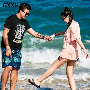 

Tide brand large size Men's Round Neck Short-sleeved T-shirt Black Pink Couple Models Cartoon Elephant Printing T-shirt Size 6XL