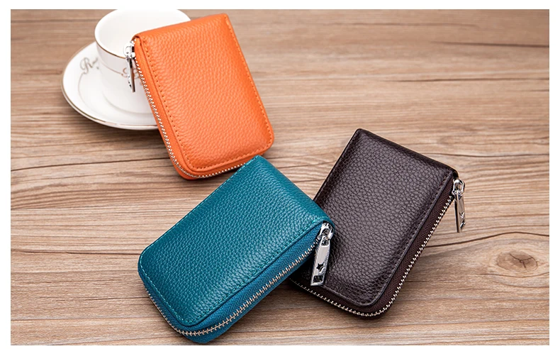 Lomelobo Unisex Lychee Card Holder Genuine Leather Women Men Credit ID Business Card Wallet Fashion Bank Cards bag Coin Purse HCL7139 Details (11)