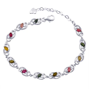 

Natural Tourmaline Bracelet s925 Sterling silver Link fashion tennis Chain gem Women's Jewelry Luxury Birthay Gift sb0002tm