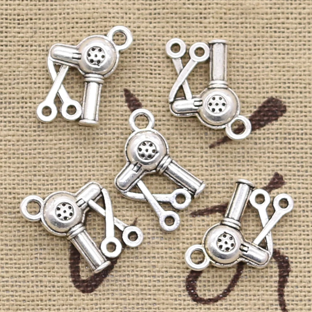 

20pcs Charms barbershop hair dryer scissors 15x12mm Antique Silver Plated Pendants Making DIY Handmade Tibetan Silver Jewelry