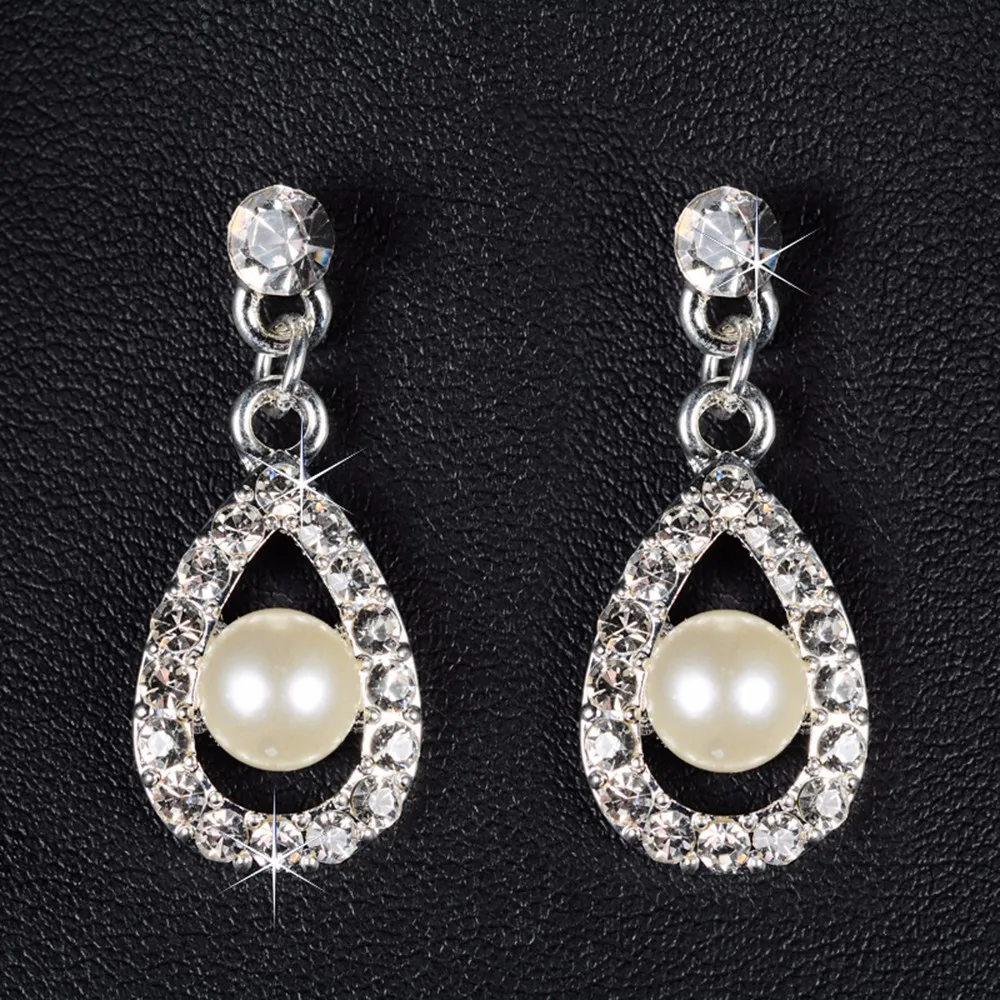 princess jewelry sets pearl pendant necklace earrings water drop design top quality cz diamond AAA bridal women wedding jewels gifts D017 (1)