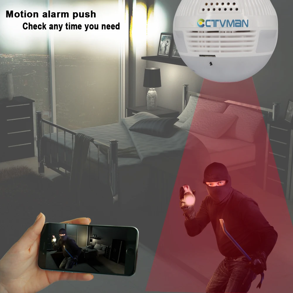 CTVMAN 360 Camera HD 1080p 2mp CCTV Security Wifi IP Cam Fisheye Bulb Lamp Cameras Panoramic VR Night Vision Wireless Home      05