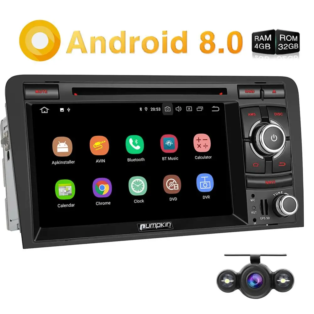 

Pumpkin 2 Din 7''Android 8.0 Car Multimedia DVD Player Autoradio GPS Navigation Qcta-core 4G RAM Car Radio For Audi A3 2003-2011