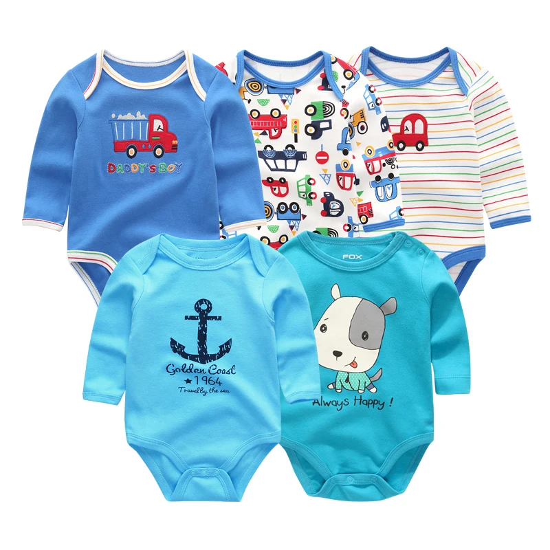 

5Pcs/Lot Baby Boy Rompers Full Sleeve Cartoon Solid Print o-neck 100% cotton Infant Baby Girl Clothes Boy Clothing Roupa de bebe