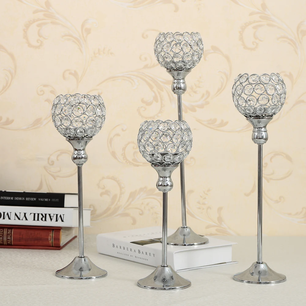 Crystal Candle Holders Set Metal Candlestick Wedding Party Candle Stand