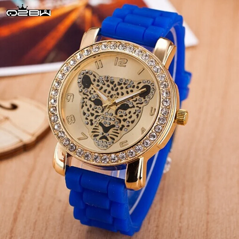 Relogio Feminino Красочные Силикона леопарда голова часы Женщины Кварцевые Полный