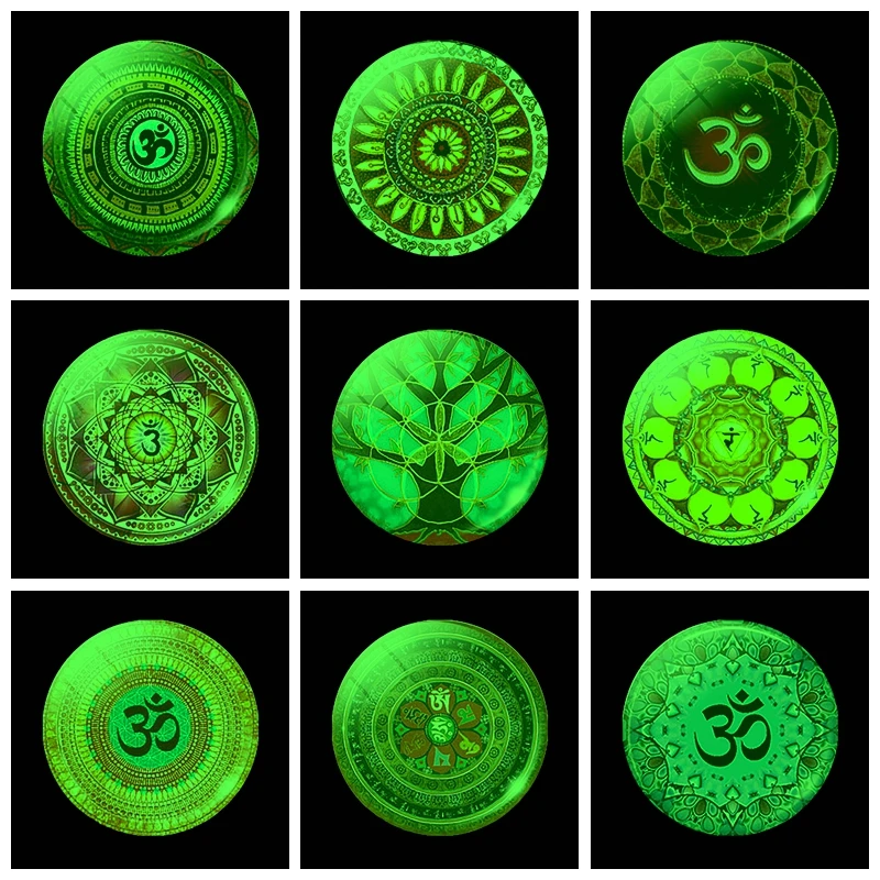 

Glowing Boho Om Symbol Glow fridge magnet Spiritual Yoga Meditation Buddhist Namaste Datura flower Luminous refrigerator magnet